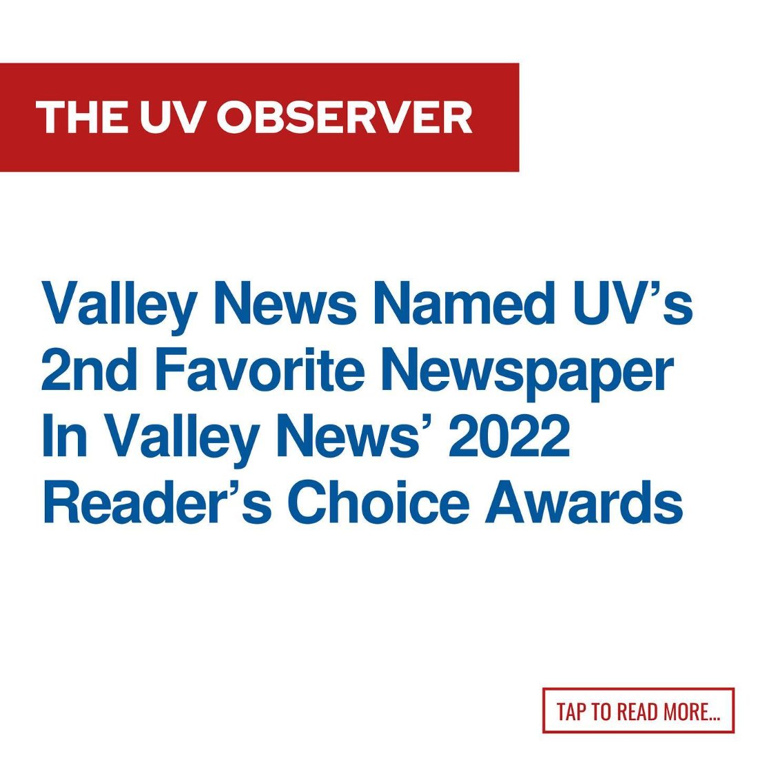 Valley News Named UV’s 2nd Favorite Newspaper In Valley News’ 2022 Reader’s Choice Awards
