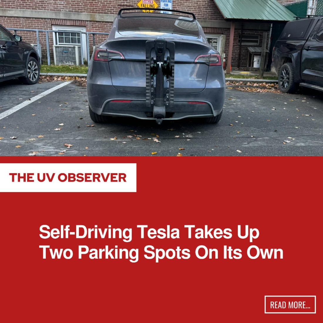 Self-Driving Tesla Takes Up Two Parking Spots On Its Own