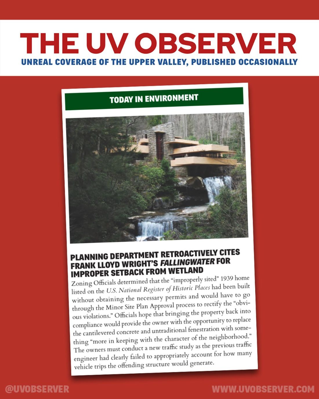 Planning Department Retroactively Cites Frank Lloyd Wright's Fallingwater For Improper Setback From Wetland